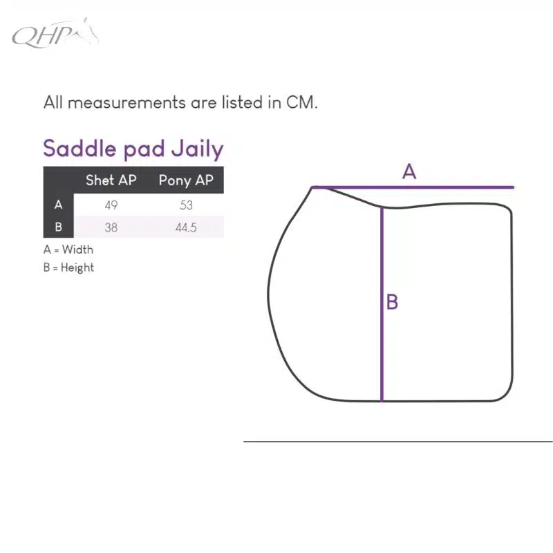 Guide des tailles Tapis de selle Jaily Shetland QHP SS25 Sellerie Equinoxe Shop Fuveau