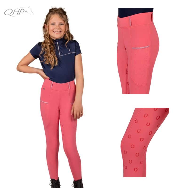 Legging d'équitation Jaily Junior full grip rose QHP SS25 Sellerie Equinoxe Shop Fuveau