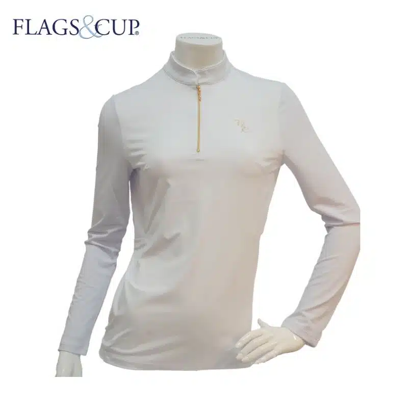 Polo De Concours ANDRIA Dame Manches longues blanc SS25 FLAGS & CUP Sellerie Equinoxe Shop Fuveau