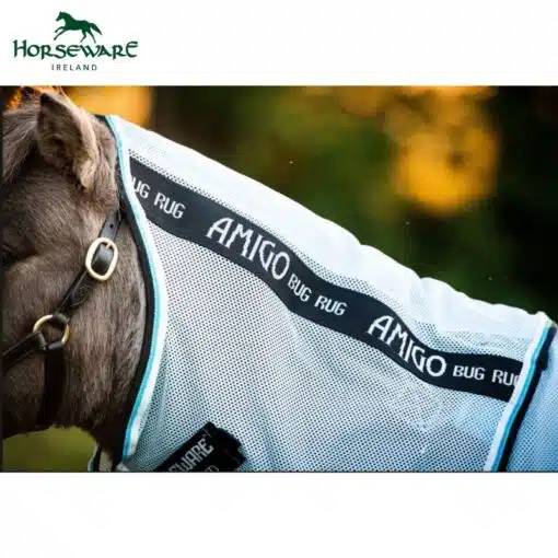 Chemise anti-mouches avec cou AMIGO PETITE BUG RUG AZURE BLUE BLACK WHITE & BLUE Horseware Sellerie Equinoxe Shop