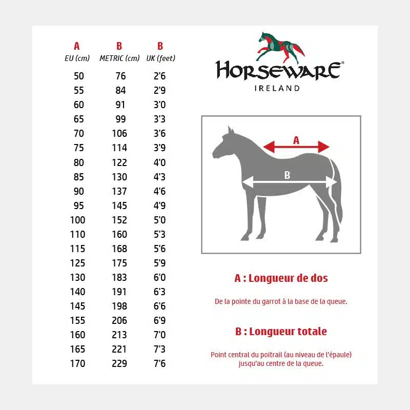 Guide des tailles couverture Horseware Sellerie Equinoxe Shop