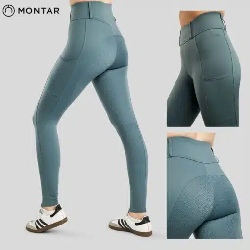 Pantalon d'équitation Legging MoElanie bleu MoElanie Tights w. Lasercut Logo Fullgrip Dark Slate MONTAR SELLERIE EQUINOXE SHOP