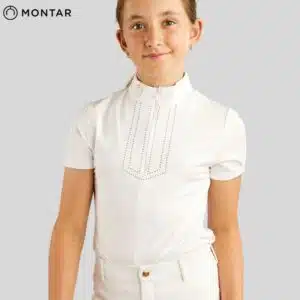 Polo de concours MoViolet Junior competition blanc rose gold MONTAR SS25 by Sellerie Equinoxe Shop Fuveau