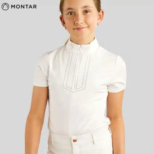 Polo de concours MoViolet Junior competition blanc rose gold MONTAR SS25 by Sellerie Equinoxe Shop Fuveau