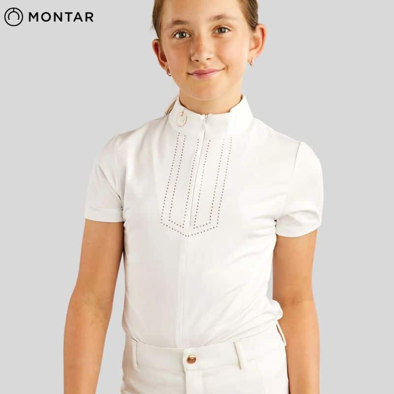 Polo de concours MoViolet Junior competition blanc rose gold MONTAR SS25 by Sellerie Equinoxe Shop Fuveau