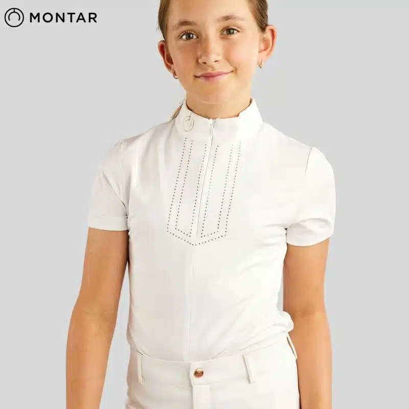 Polo de concours MoViolet Junior competition blanc rose gold MONTAR SS25 by Sellerie Equinoxe Shop Fuveau