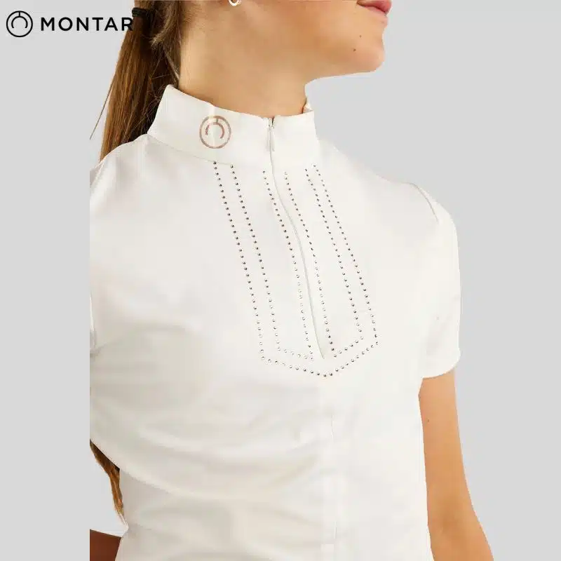 Polo de concours MoViolet competition blanc rose gold MONTAR SS25 by Sellerie Equinoxe Shop Fuveau