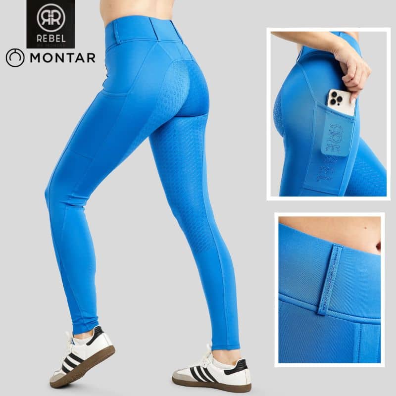 Pantalon d'équitation Legging Pull On Tone inn Tone Crystals Fullgrip Strong Blue REBEL SS 25 Sellerie Equinoxe Shop Fuveau