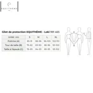 guide des tailles gilet de protection CCE Loki Adulte Level 3 EQUITHÈME Sellerie Equinoxe Shop Fuveau