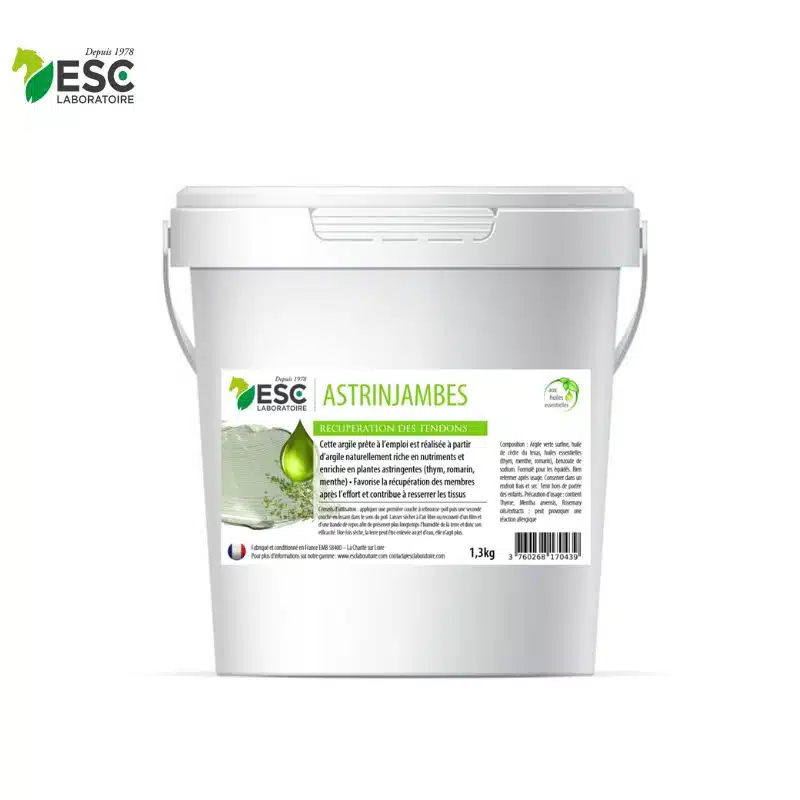 ASTRINJAMBES Argile cheval enrichie en huiles essentielles Récupération et engorgement tendons ESC LABORATOIRE Sellerie Equinoxe Shop Fuveau