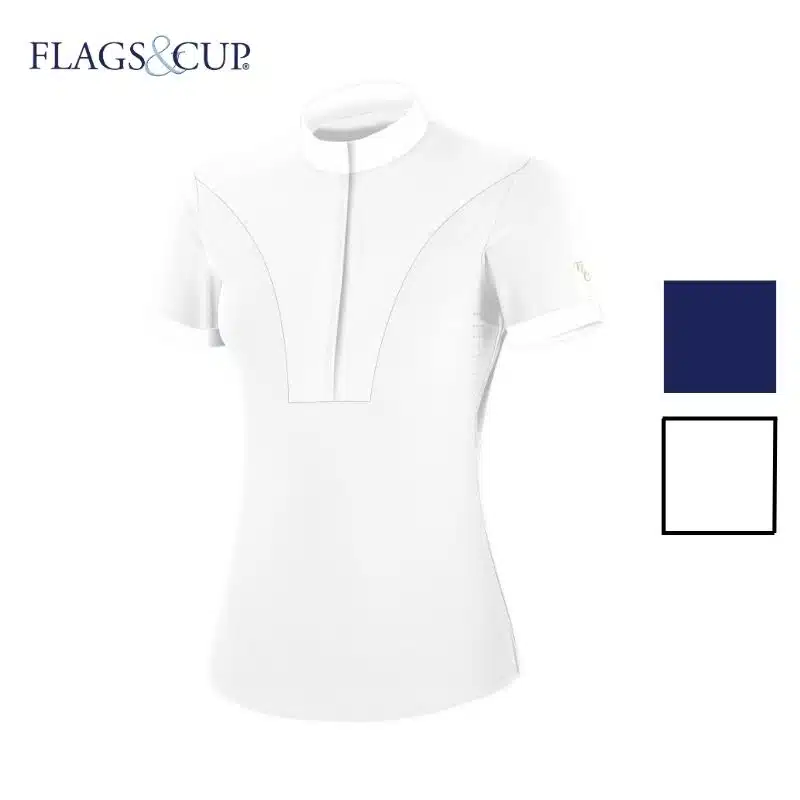 Polo de concours Arizona manches courtes dame blanc Flags & Cup Sellerie Equinoxe Shop Fuveau