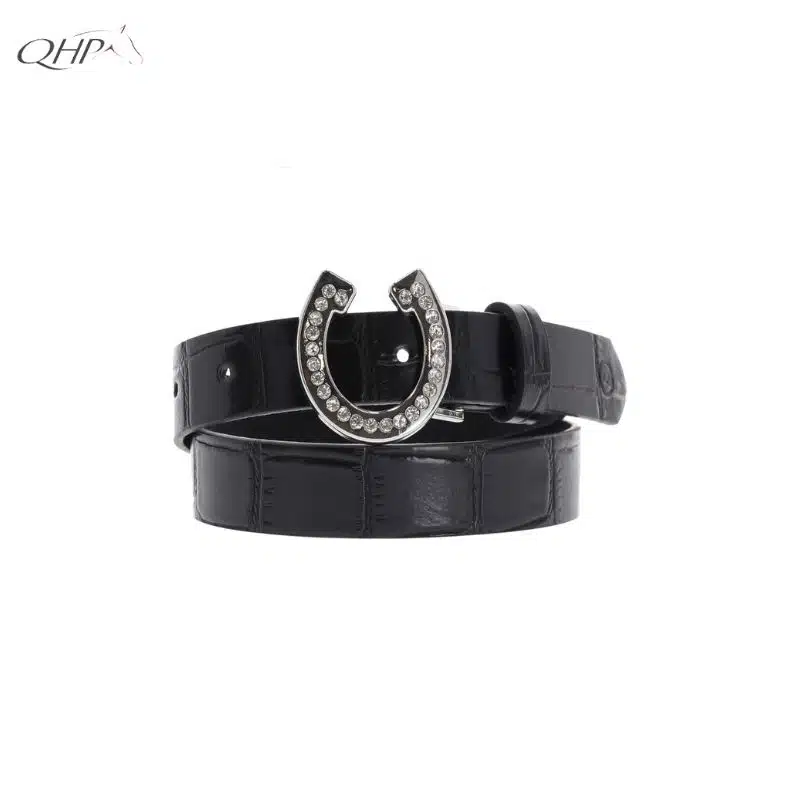 Ceinture d'équitation enfant Lize QHP 9113 noir fer à cheval Sellerie Equinoxe Shop Fuveau