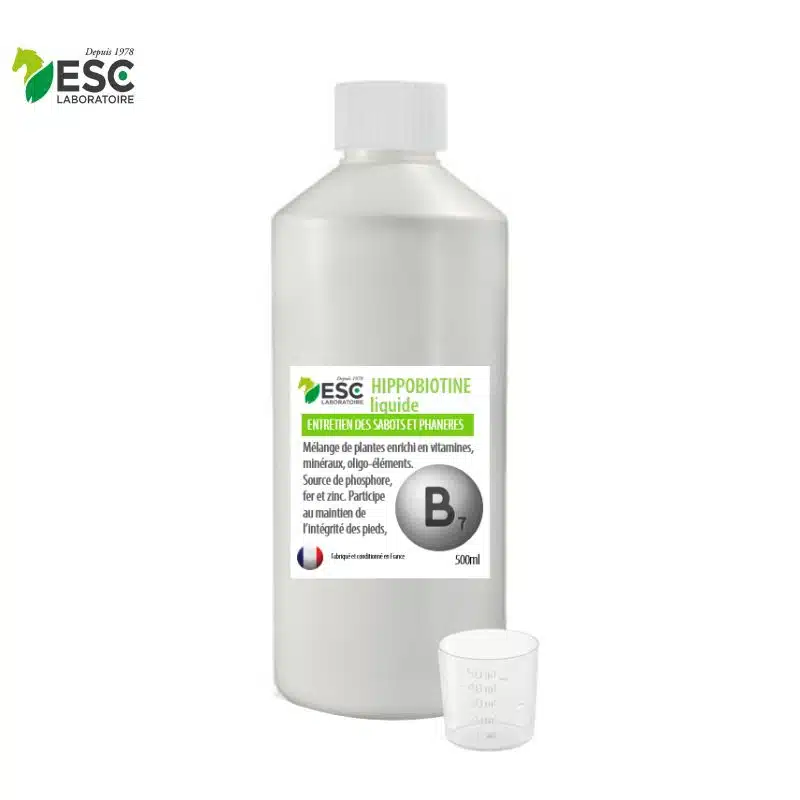HIPPOBIOTINE LIQUIDE ESC LABORATOIRE Protection sabots cheval – Complément liquide source de biotine Sellerie Equinoxe Fuveau