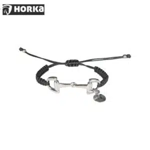 bracelet tressé logo mors Horka 145896 noir argent Sellerie Equinoxe Shop Fuveau