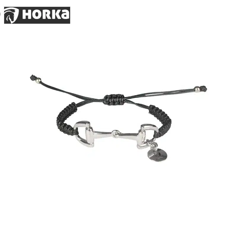 bracelet tressé logo mors Horka 145896 noir argent Sellerie Equinoxe Shop Fuveau
