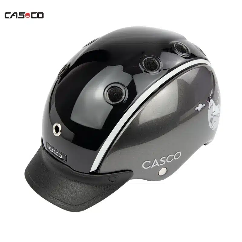 Casque d'équitation enfants New Nori Licorne Noir Shiny CASCO Sellerie Equinoxe Shop Fuveau