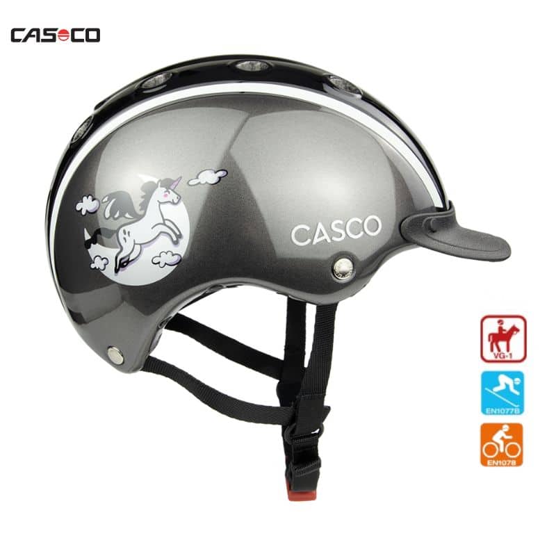 Casque d'équitation enfants Nori Licorne Noir Shiny CASCO Sellerie Equinoxe Shop Fuveau