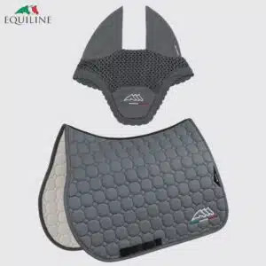 Ensemble Tapis et Bonnet EQFLAGGY EQUILINE EC018PB11355 gris Sellerie Equinoxe Shop Fuveau