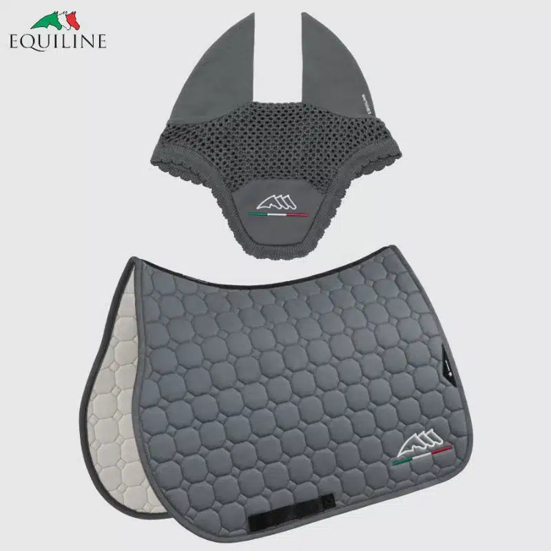 Ensemble Tapis et Bonnet EQFLAGGY EQUILINE EC018PB11355 gris Sellerie Equinoxe Shop Fuveau