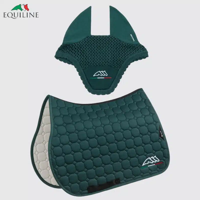 Ensemble Tapis et Bonnet EQFLAGGY EQUILINE EC018PB11355 vert Sellerie Equinoxe Shop Fuveau