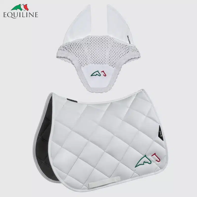 Ensemble Tapis et Bonnet EQTRICOLORE EC018PB11354 blanc Sellerie Equinoxe Shop Fuveau