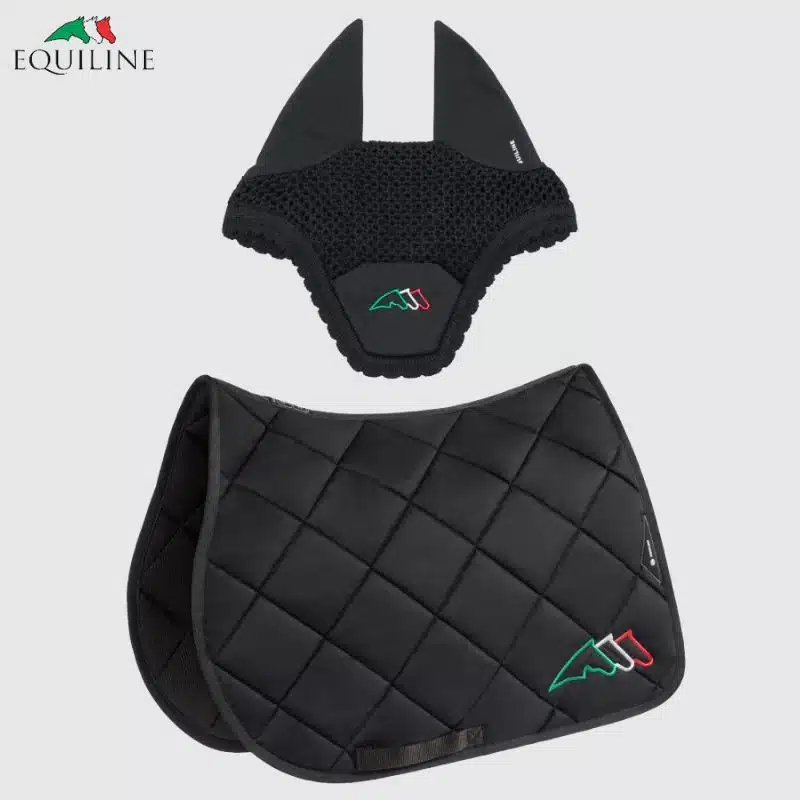 Ensemble Tapis et Bonnet EQTRICOLORE EC018PB11354 noir Sellerie Equinoxe Shop Fuveau