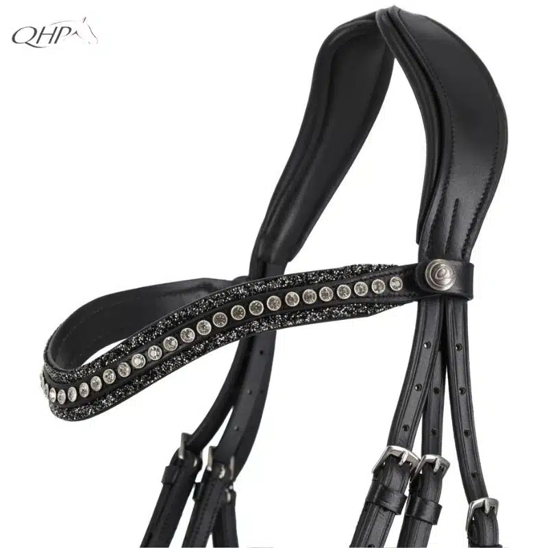 Frontal Skye Noir Argent Strass et paillettes QHP 2251 Sellerie Equinoxe Shop Fuveau