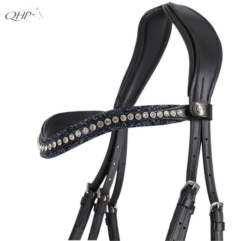 Frontal Skye Noir Bleu Strass et paillettes QHP 2251 Sellerie Equinoxe Shop Fuveau