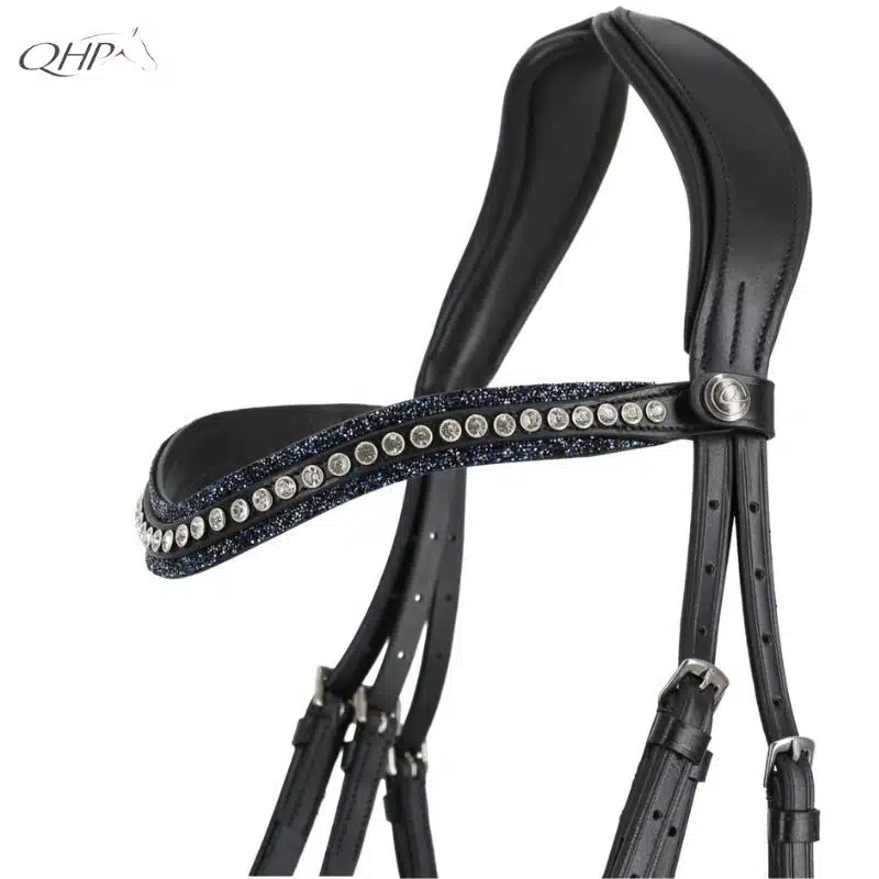 Frontal Skye Noir Bleu Strass et paillettes QHP 2251 Sellerie Equinoxe Shop Fuveau