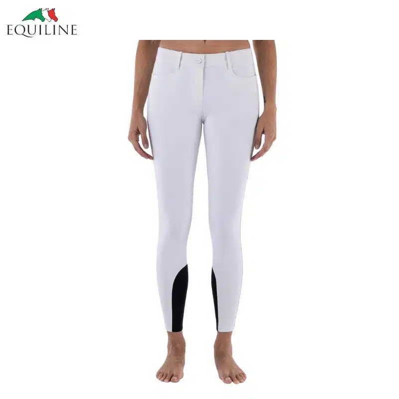 PANTALON GRIP GENOU AVEC LOGO CORNEK Femme Blanc Equiline EC018PN08001 Sellerie Equinoxe Shop Fuveau