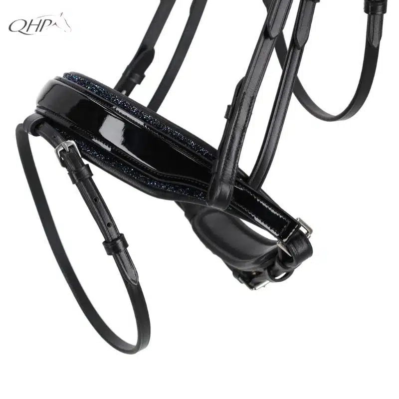 Pad de muserolle pour bridon Skye Frontal Strass QHP 9116 noir bleu cheval Sellerie Equinoxe Shop Fuveau