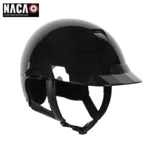 Casque d'équitation NACA Comète S Glow noir petite visière glow sellerie Equinoxe Shop fuveau