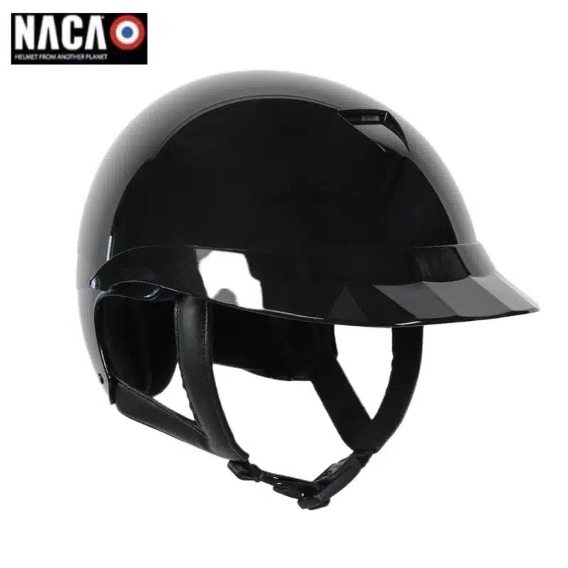 Casque d'équitation NACA Comète S Glow noir petite visière glow sellerie Equinoxe Shop fuveau