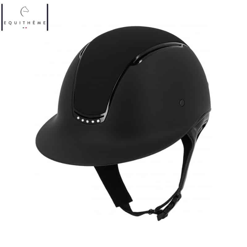 Casque d'équitation Soazy Noir mat Chrome noir Crystal EQUITHÈME 911974 Sellerie Equinoxe Shop Fuveau