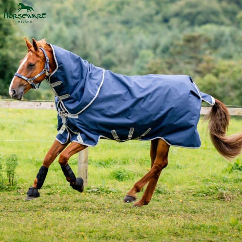 Couverture d'extérieur avec cou amovible Amigo Bravo 12 Plus heavy 400gr HORSEWARE AARP74 marine gris Sellerie Equinoxe Shop Fuveau