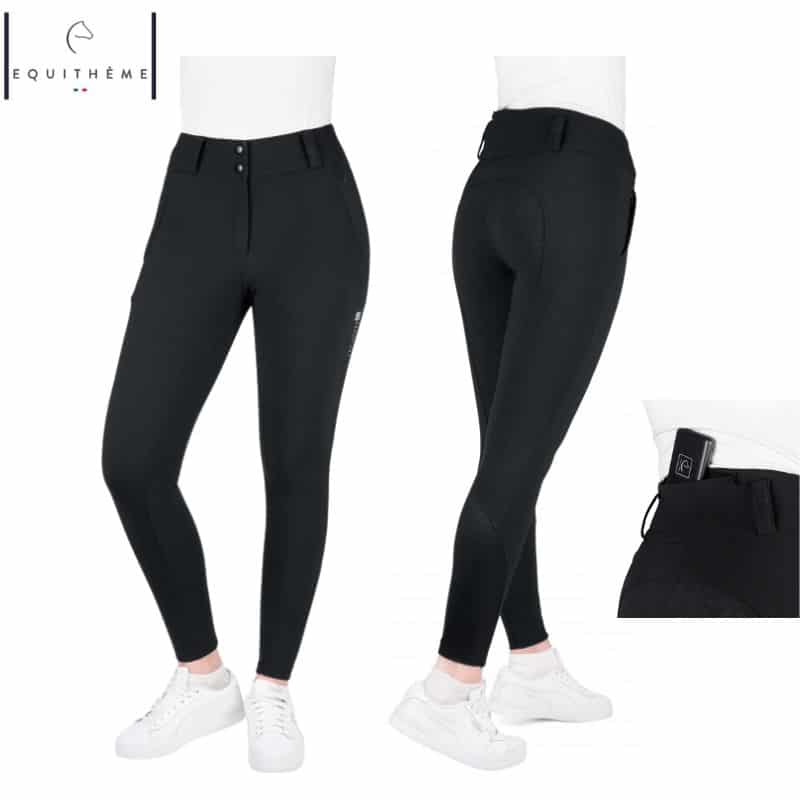 Pantalon d'équitation chauffant Heated Sierra noir EQUITHÈME 981100 Sellerie Equinoxe Shop Fuveau