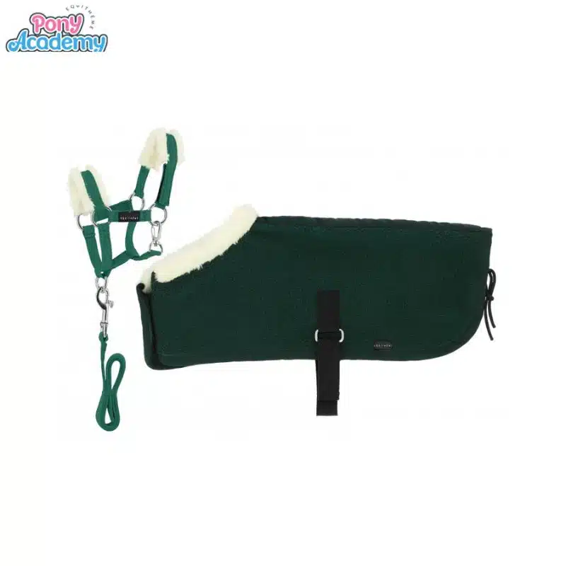 Set Mini licol couverture Peluche PONY ACADEMY EQUITHEME vert forêt Sellerie Equinoxe Shop Fuveau