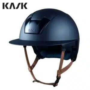 Casque d'équitation Kooki Lady Navy mat visière large jugulaire marron clair KASK Sellerie Equinoxe Shop Fuveau