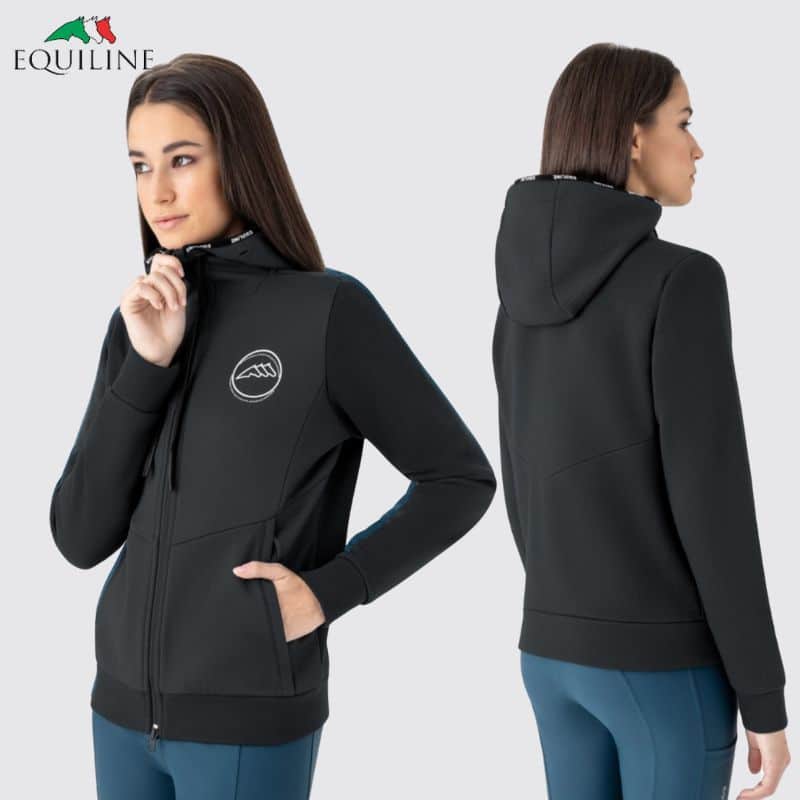Sweat-shirt zippé à capuche noir Femme Equiline EW025PR09874006 FW25 Sellerie Equinoxe