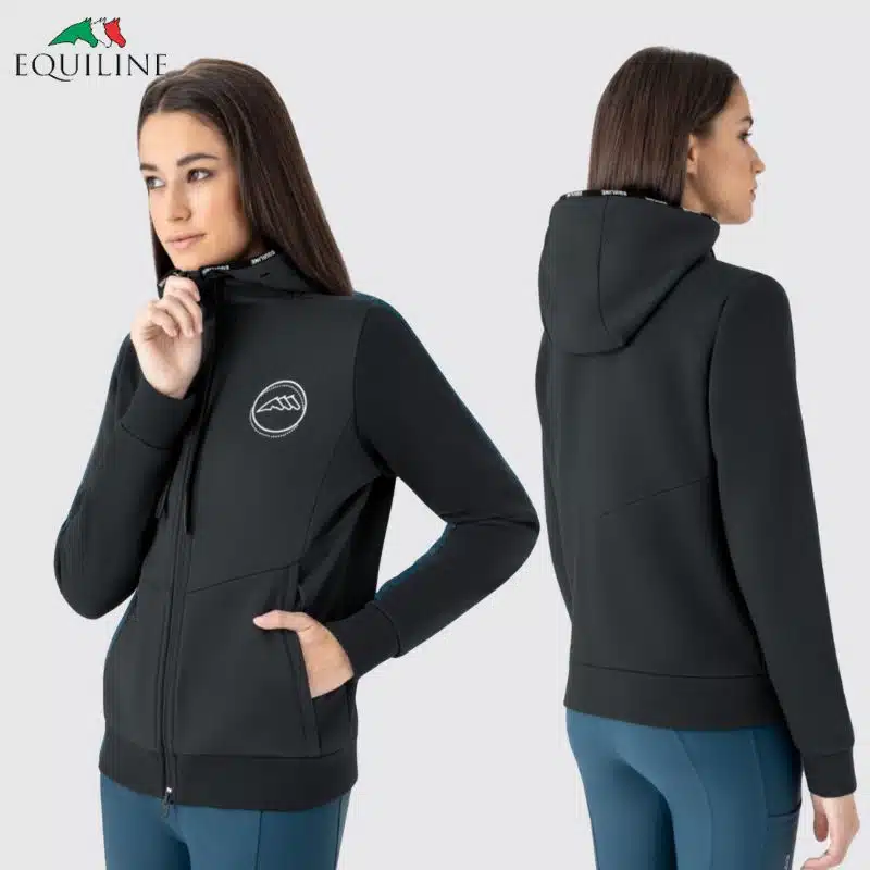 Sweat-shirt zippé à capuche noir Femme Equiline EW025PR09874006 FW25 Sellerie Equinoxe