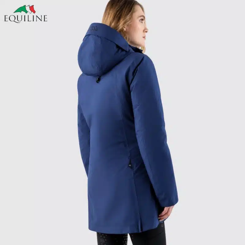 Veste d'hiver longue 2 en 1 imperméable Navy Peony Femme Equiline EW125PQ10759823 dos Sellerie Equinoxe Shop Fuveau
