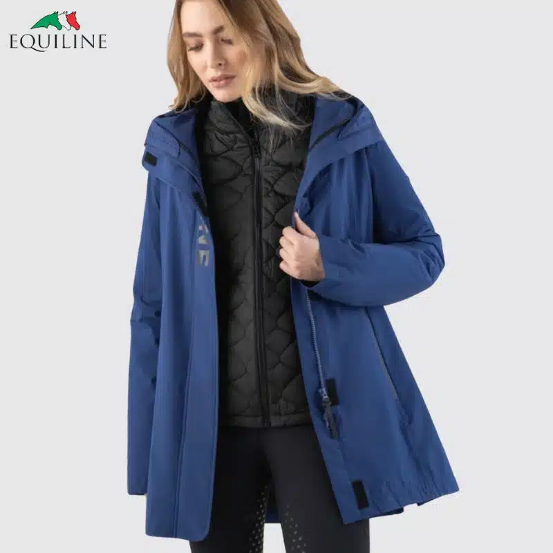Veste longue 2 en 1 imperméable Navy Peony Femme Equiline EW125PQ10759823 bleu roi Sellerie Equinoxe Shop Fuveau