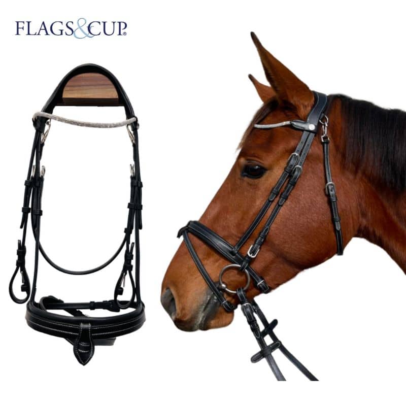 Bridon muserolle combinée Geneve noir argent Flags & Cup 171118 Sellerie Equinoxe Shop Fuveau