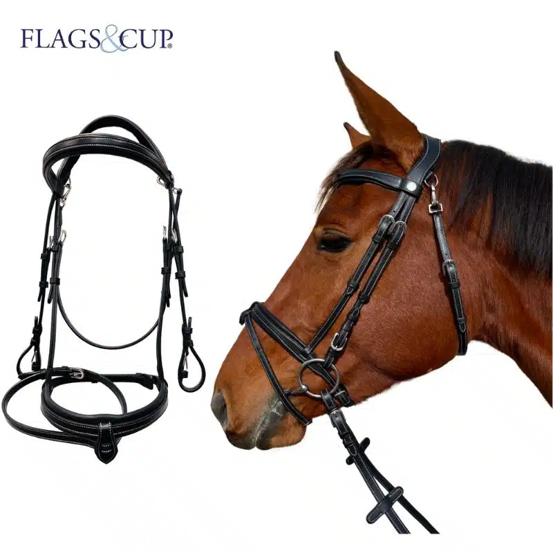 Bridon muserolle combinée Praha noir Flags & Cup 171120 Sellerie Equinoxe Shop Fuveau