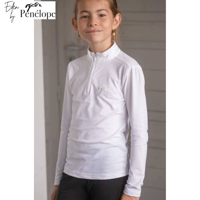 Polo de concours fille manches longues EDEN BY PENELOPE Bruges Mesh blanc équitation enfant 987925 EDEN BY PENELOPE COLLECTION SELLERIE EQUINOXE SHOP FUVEAU