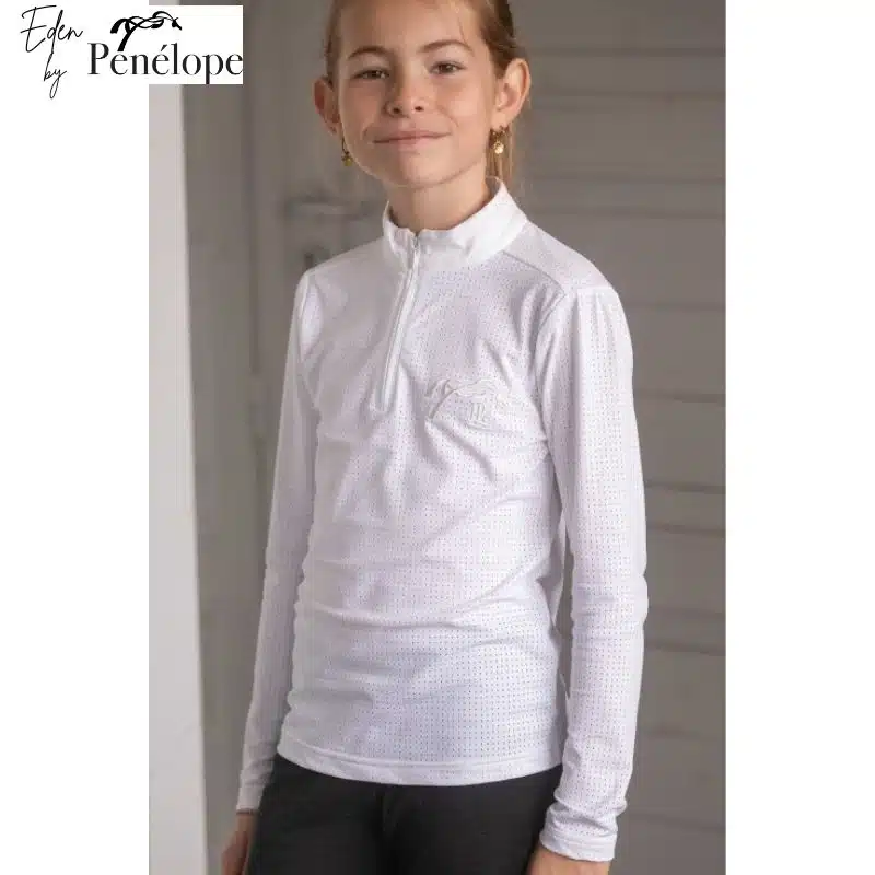 Polo de concours fille manches longues EDEN BY PENELOPE Bruges Mesh blanc équitation enfant 987925 EDEN BY PENELOPE COLLECTION SELLERIE EQUINOXE SHOP FUVEAU