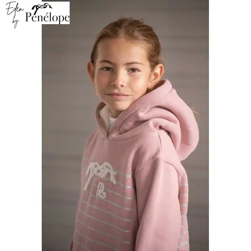 Sweat à capuche Ikona EDEN BY PENELOPE rose poudré fille équitation enfant 980305 EDEN BY PENELOPE COLLECTION SELLERIE EQUINOXE SHOP FUVEAU