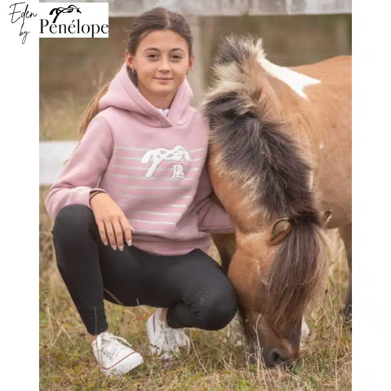 Sweat à capuche Ikona EDEN BY PENELOPE rose poudré fille équitation enfant 980305 EDEN BY PENELOPE COLLECTION SS26 SELLERIE EQUINOXE SHOP FUVEAU
