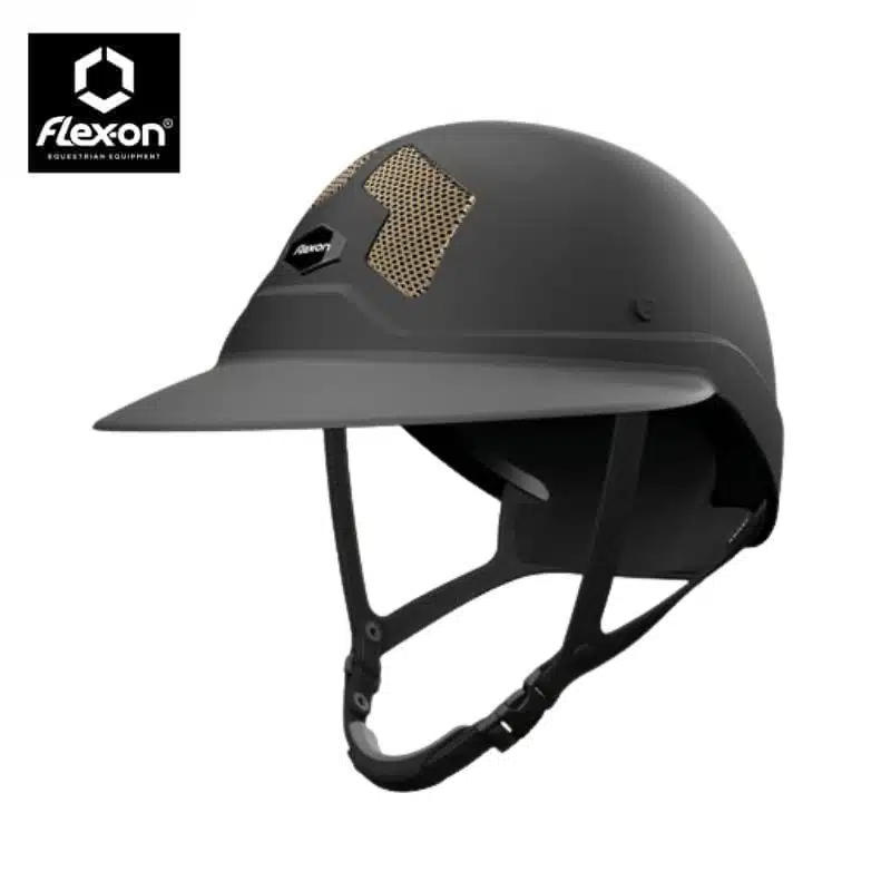 Casque d'équitation Armet visière Angel noir mat EDITIONS LIMITÉES ARMET GRILLES GOLD FLEX ON Sellerie Equinoxe Shop Fuveau