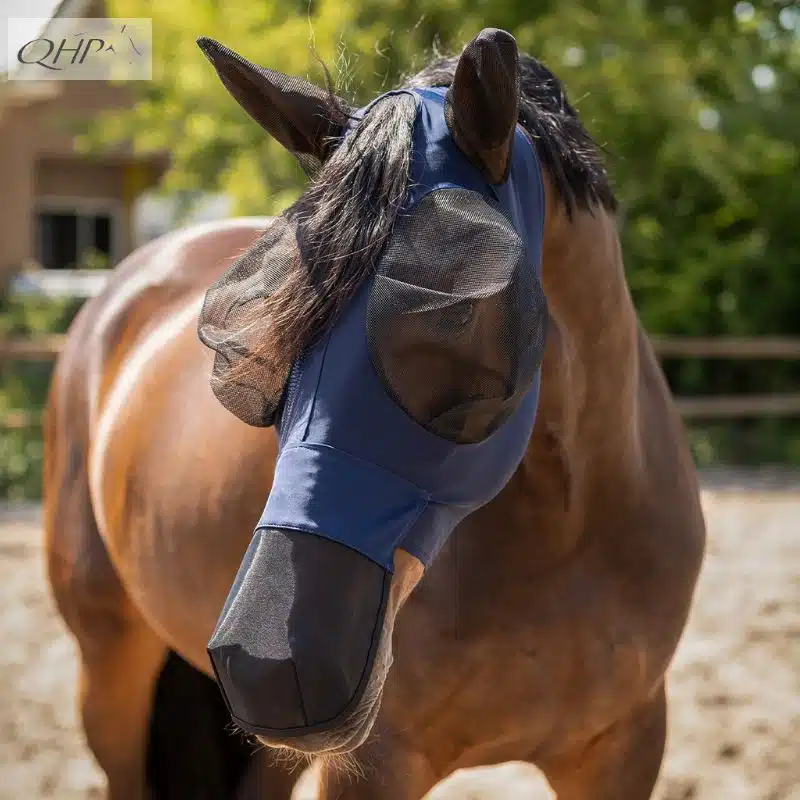 Masque à mouches Super bug avec protection de nez QHP Collection SS26 marine 5681 Sellerie Equinoxe Shop Fuveau
